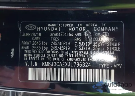 2018 Hyundai Tucson Value from USA, damaged, VIN KM8J3CA2XJU796324